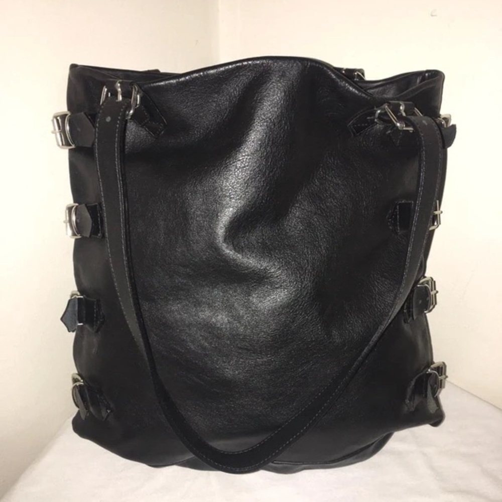 Moschino Black Leather Tote with Silver Accents